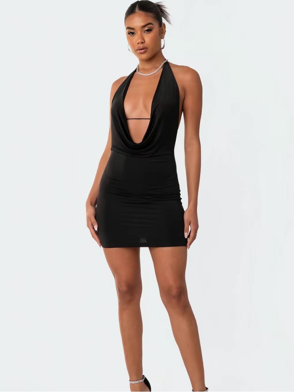 Edikted Black Halter Cowl Mini Dress